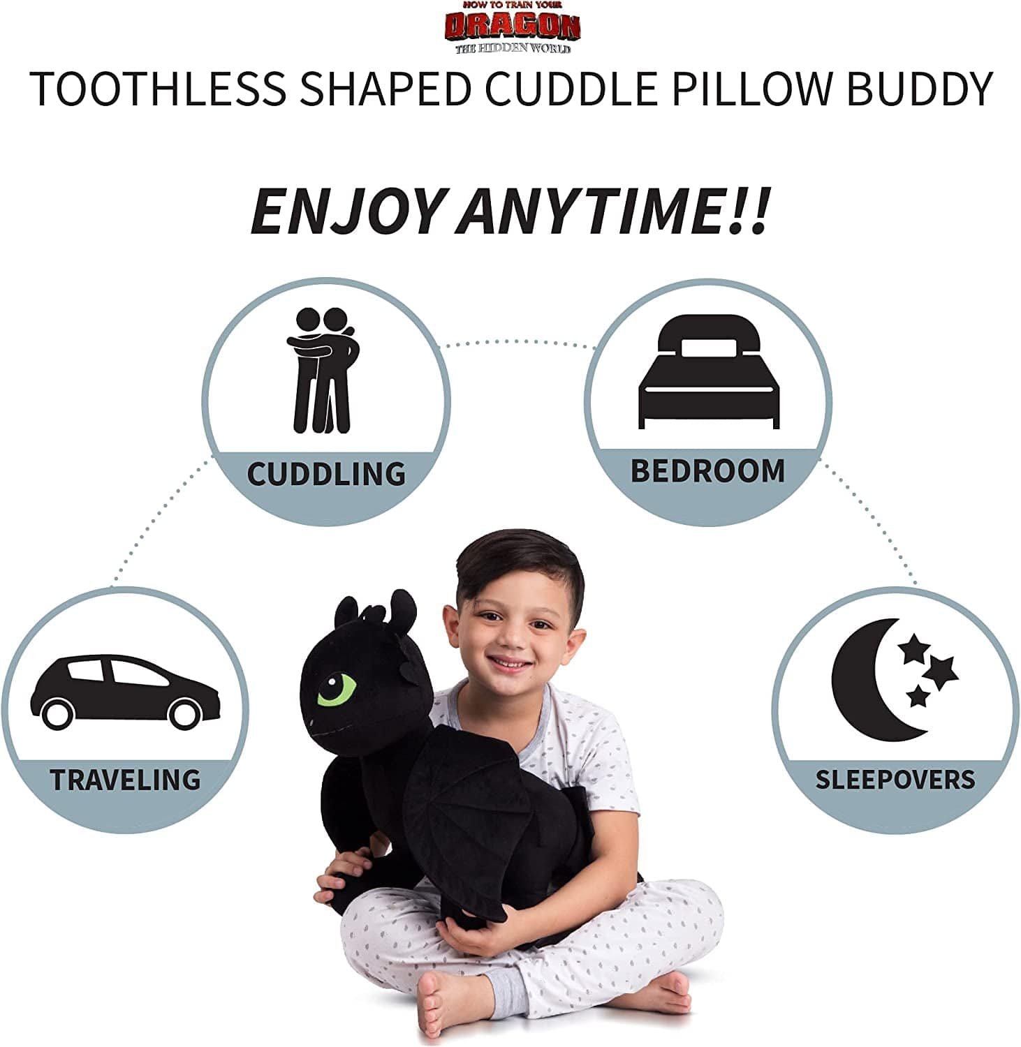 How To Train Your Dragon Toothless / One Size How to Train Your Dragon Toothless Plush Cuddle Pillow Buddy - Super Soft Kids Bedding, One Size, Black