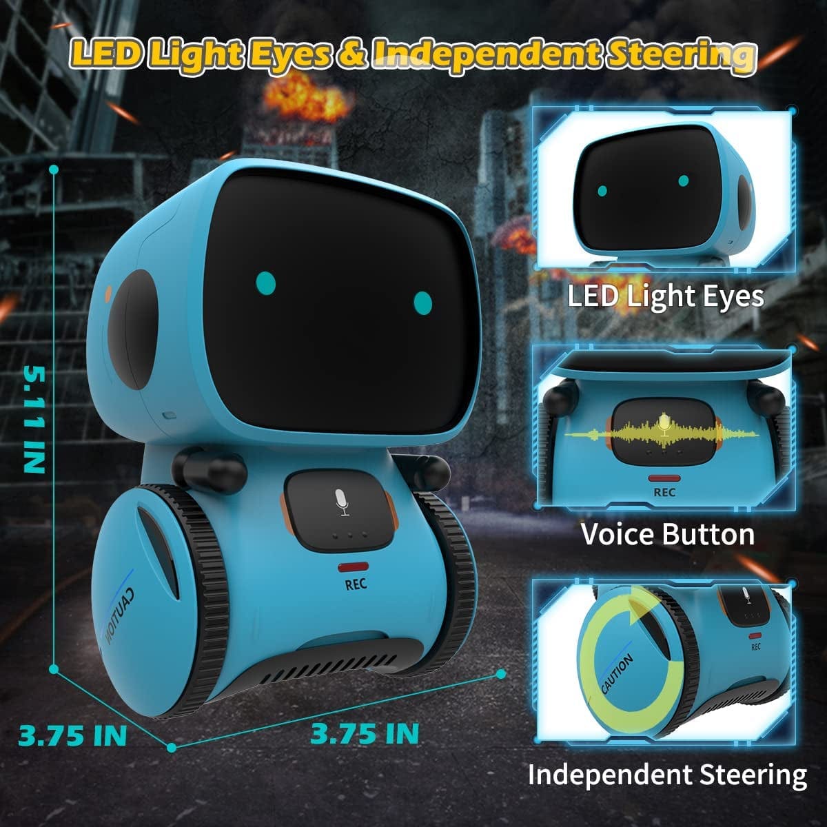 Blue Interactive Smart Robotic Toy for Kids: Touch Sensor, Voice Control, Speech Recognition, Singing, Dancing, Repeating, and Recording. Ideal for Boys and Girls Aged 3-8