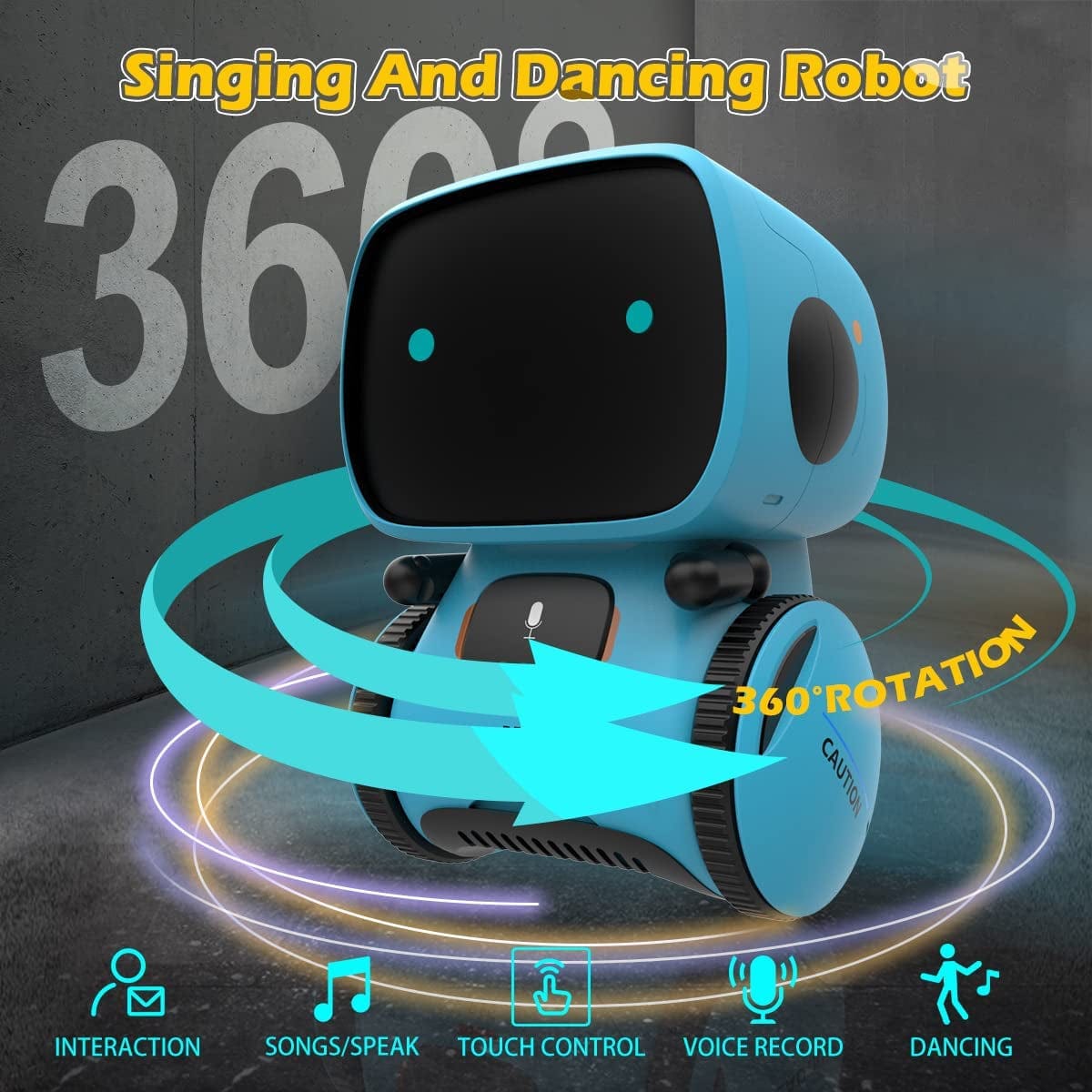 Blue Interactive Smart Robotic Toy for Kids: Touch Sensor, Voice Control, Speech Recognition, Singing, Dancing, Repeating, and Recording. Ideal for Boys and Girls Aged 3-8