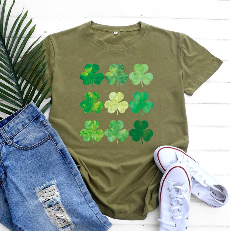 Army Green / L Irish Green Bliss: St. Patrick's Day Cotton Women's Short Sleeve Top