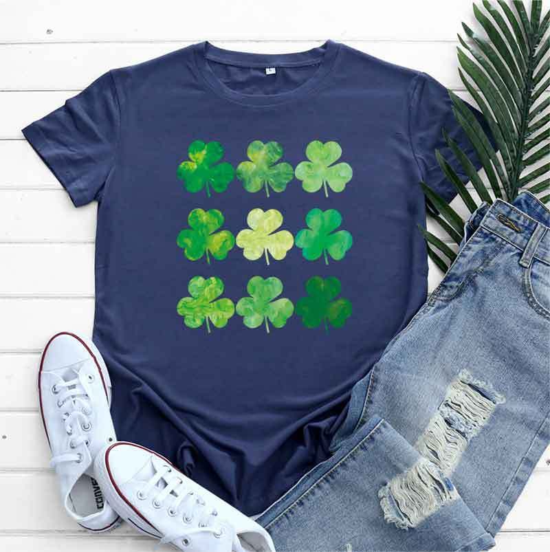 Dark Blue / M Irish Green Bliss: St. Patrick's Day Cotton Women's Short Sleeve Top