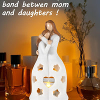 M  D Large Resin Mother and Daughters Angel Statue with Tealight Holder - Mother's Day Gift