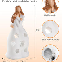 M  D Large Resin Mother and Daughters Angel Statue with Tealight Holder - Mother's Day Gift