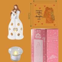M  D Large Resin Mother and Daughters Angel Statue with Tealight Holder - Mother's Day Gift