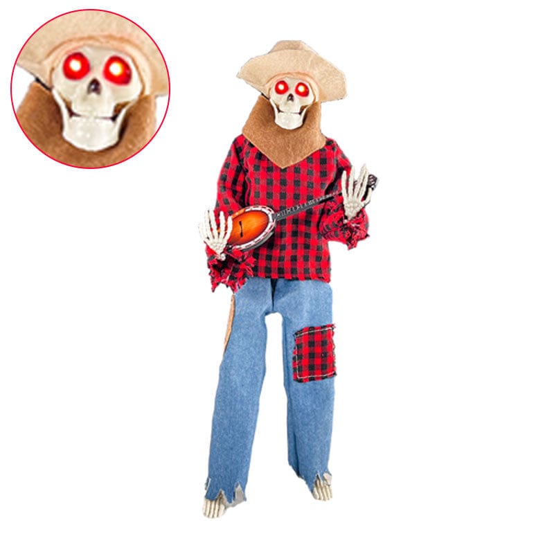 Luminous / Guitarist Red Plaid Luminous Halloween Skull Skeleton Decoration: Glowing Guitarist Skeletons