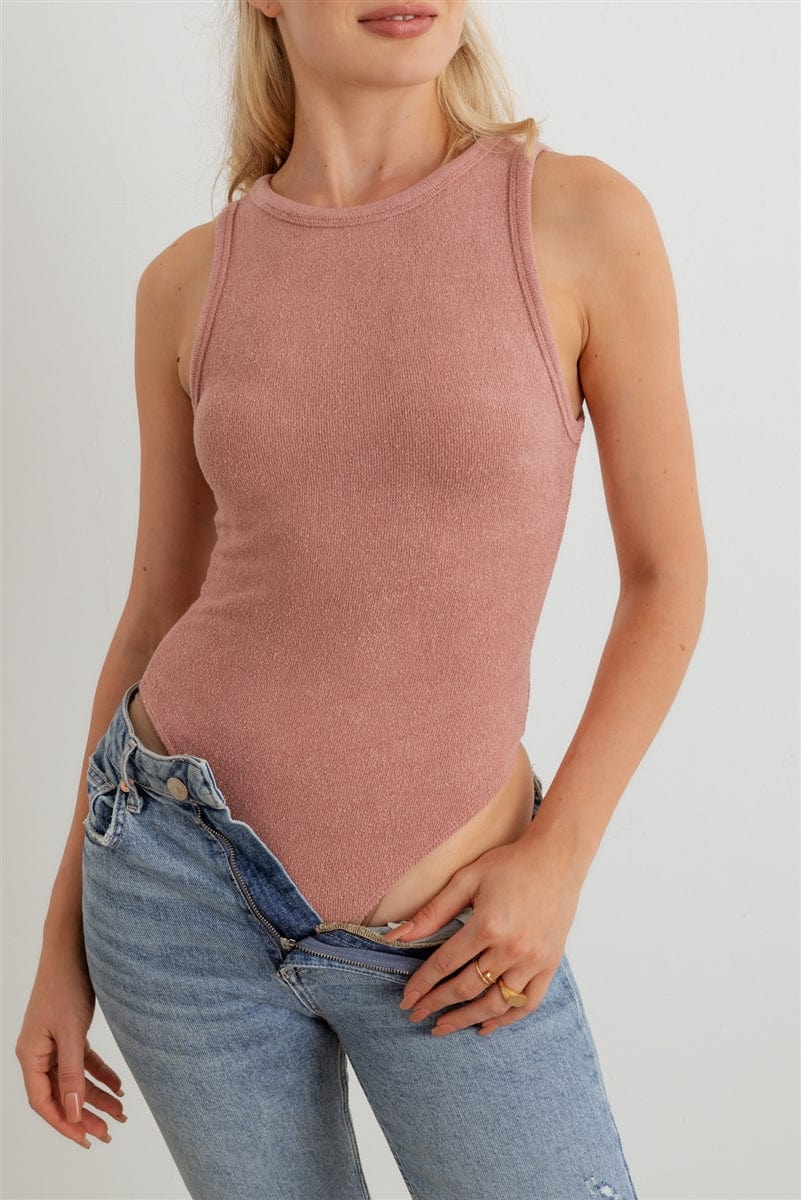 S Mauve Knit Sleeveless Bodysuit