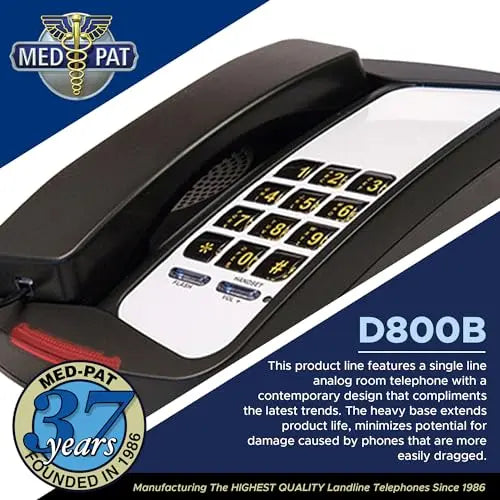 Med-Pat D800 Analog Desk Telephone – Hearing Aid Compatible Phone with Volume Boost