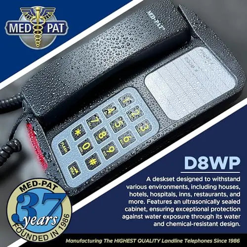 Med-Pat D8WP Water-Resistant Corded Telephone with Oversized Waterproof Keypad