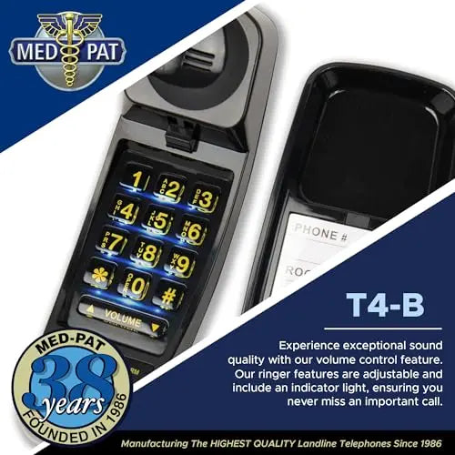 Med-Pat T-4 Trimline Corded Telephone with Backlit Keypad & Hearing Aid Compatibility