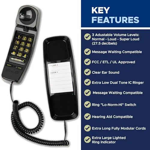 Med-Pat T-4 Trimline Corded Telephone with Backlit Keypad & Hearing Aid Compatibility