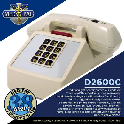 Med-Pat D2600C Retro Corded Desk Phone – Vintage Push-Button Landline Telephone