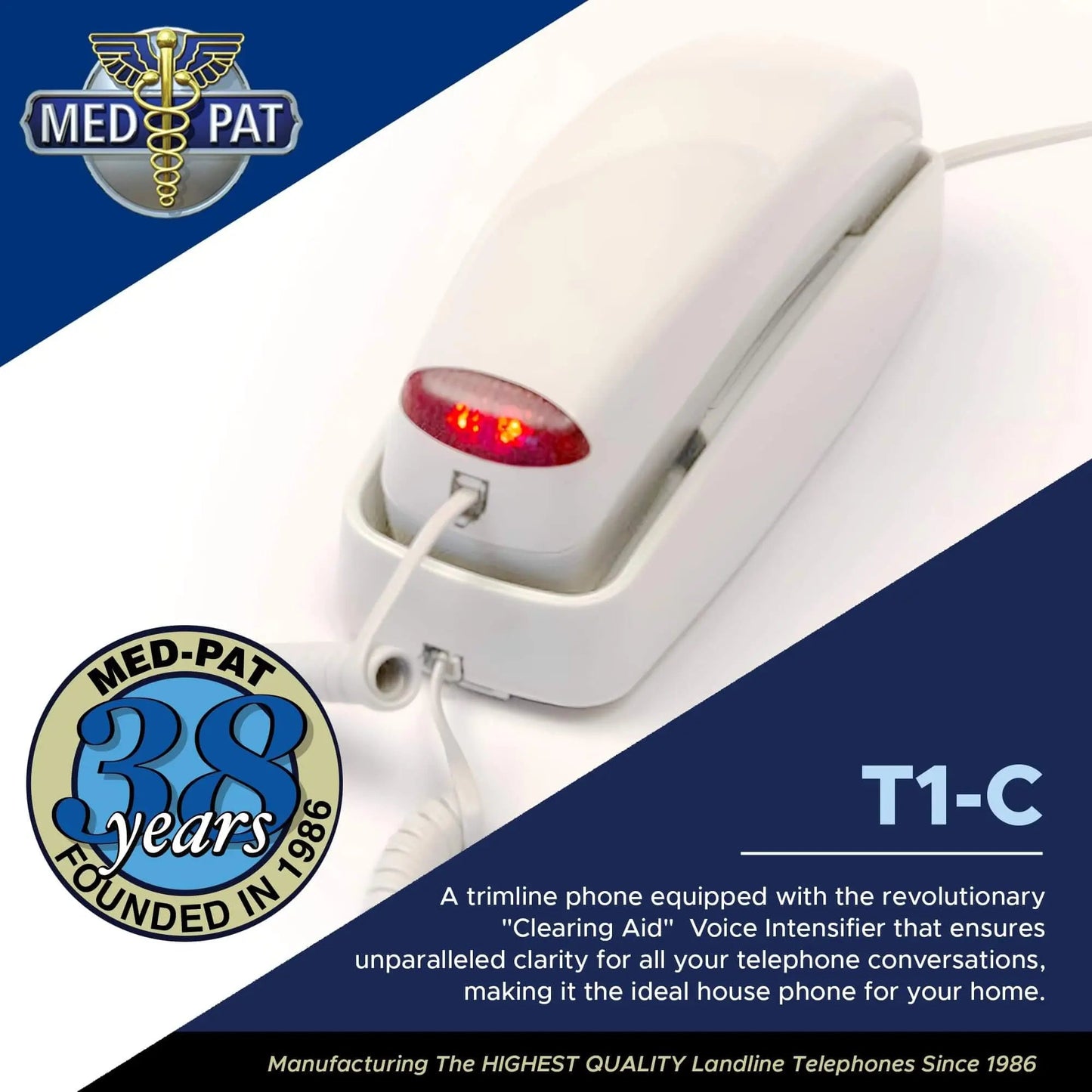Med-Pat T1C Trimline Corded Telephone – Hearing Aid Compatible Phone, Dove Gray
