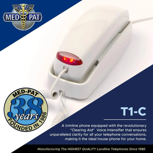 Med-Pat T1C Trimline Corded Telephone – Hearing Aid Compatible Phone, Dove Gray