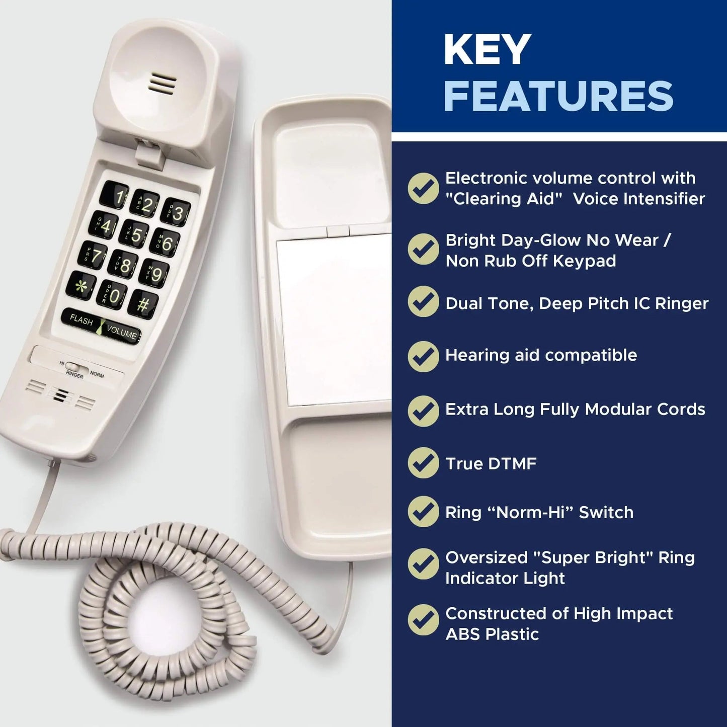 Med-Pat T1C Trimline Corded Telephone – Hearing Aid Compatible Phone, Dove Gray