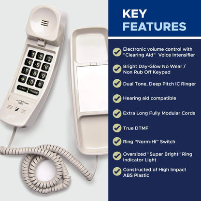 Med-Pat T1C Trimline Corded Telephone – Hearing Aid Compatible Phone, Dove Gray
