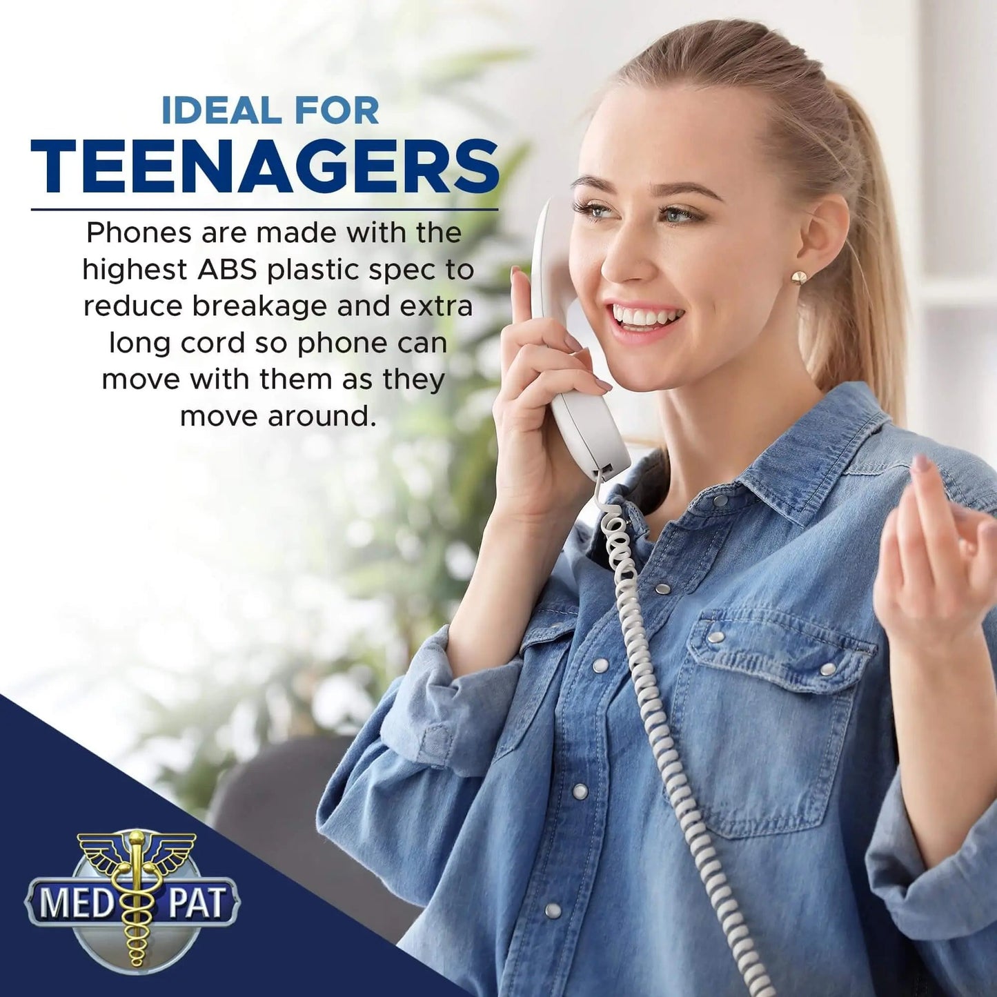 Med-Pat T1C Trimline Corded Telephone – Hearing Aid Compatible Phone, Dove Gray