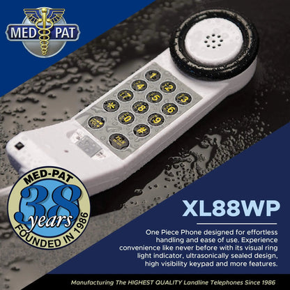 Med-Pat XL88WP Waterproof Landline Phone – Amplified One-Piece Telephone with Large Keypad