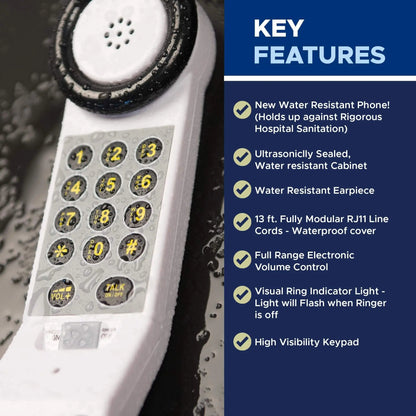 Med-Pat XL88WP Waterproof Landline Phone – Amplified One-Piece Telephone with Large Keypad