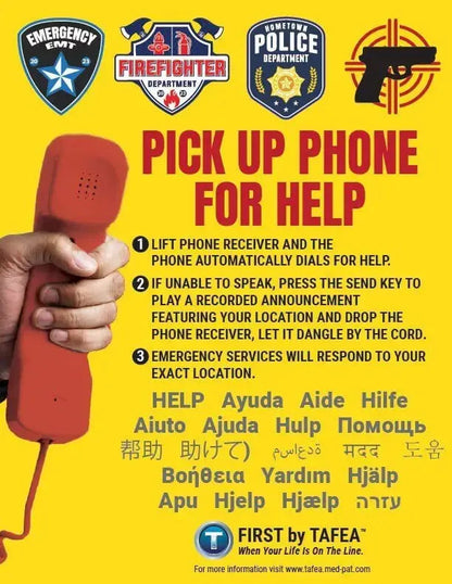 FIRST M Emergency Phone – One-Touch Landline Emergency Phone with 4 Programmable Contacts