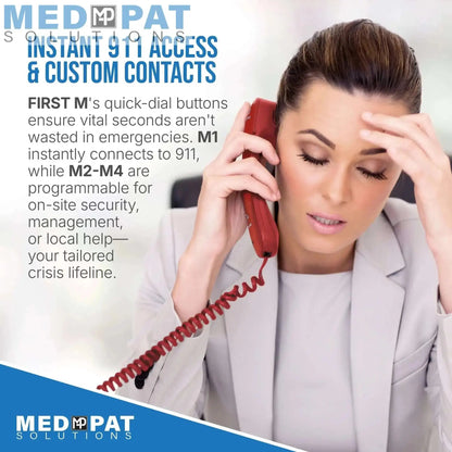 FIRST M Emergency Phone – One-Touch Landline Emergency Phone with 4 Programmable Contacts