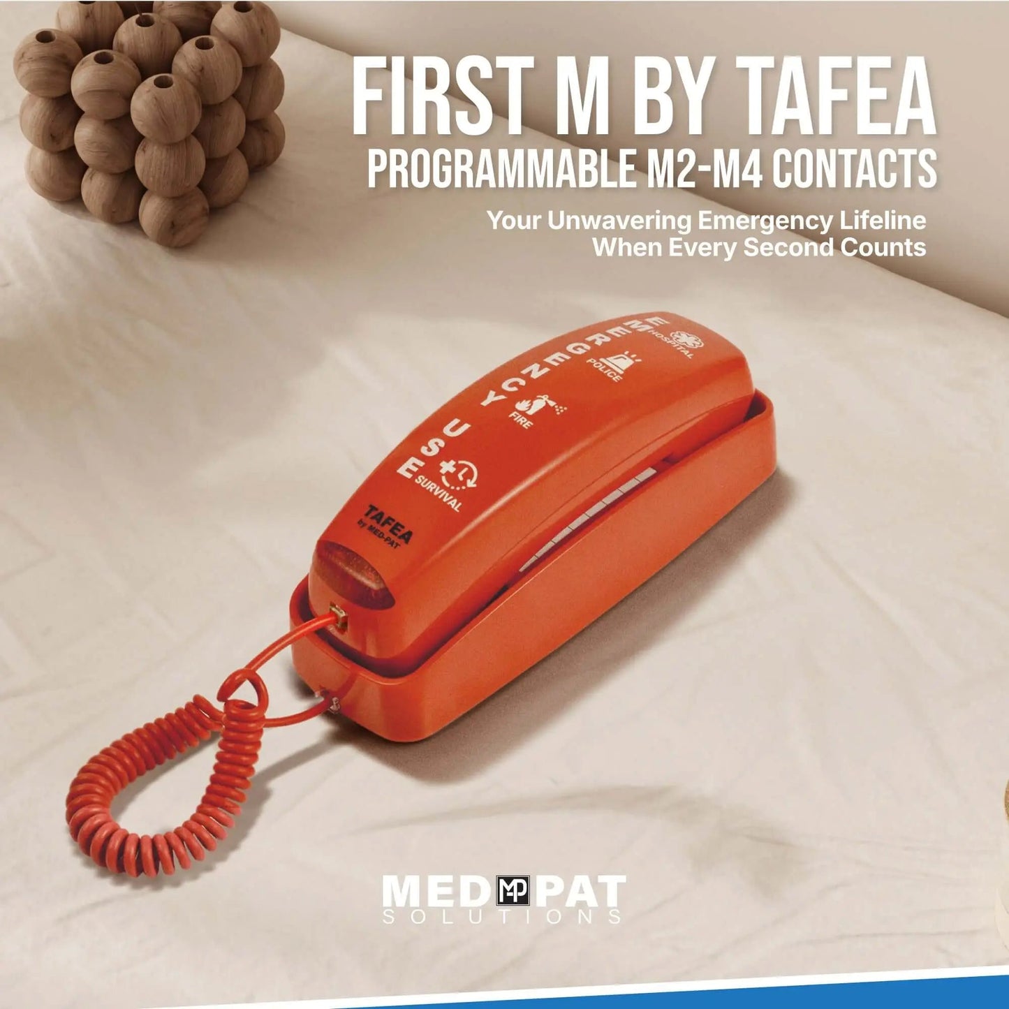 FIRST M Emergency Phone – One-Touch Landline Emergency Phone with 4 Programmable Contacts
