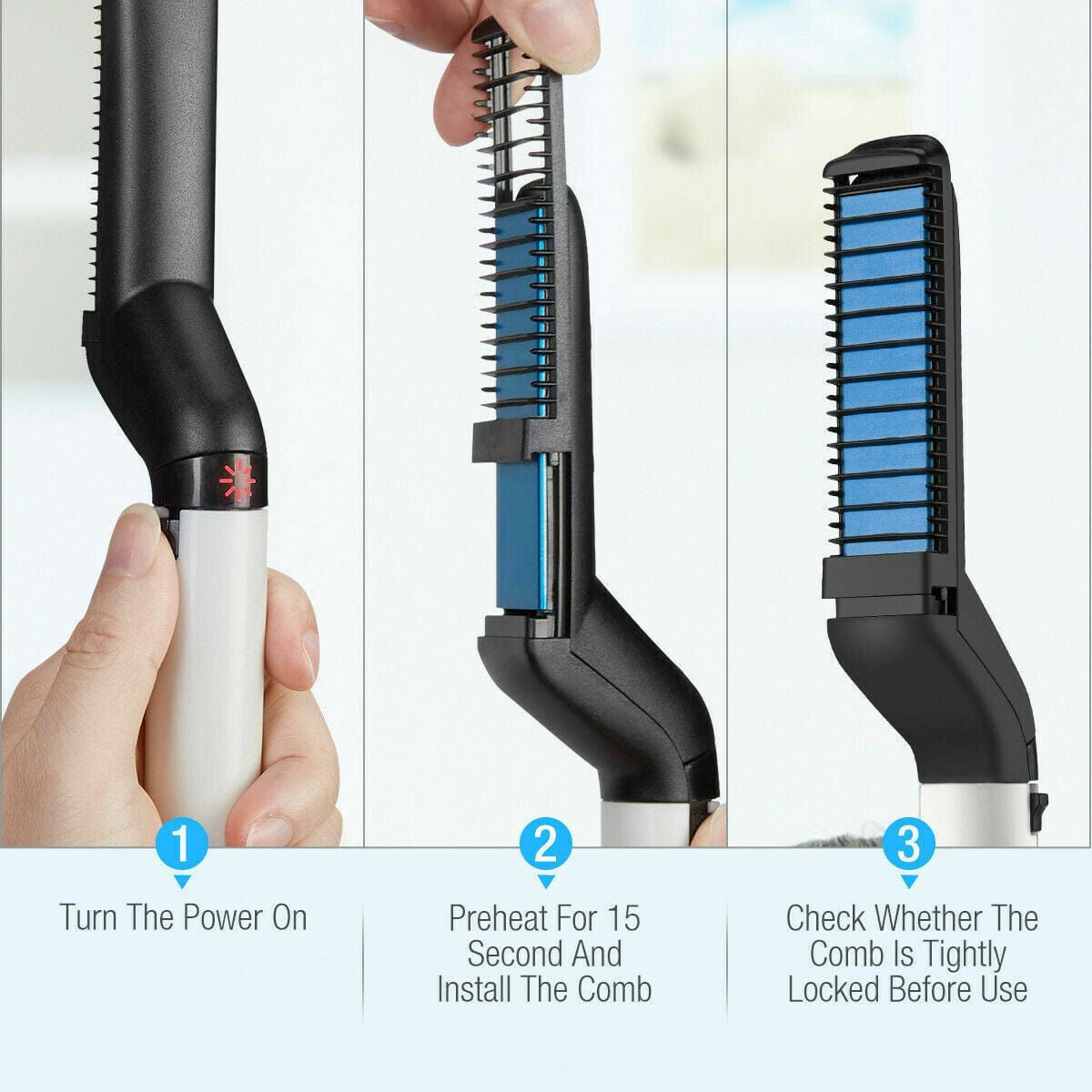 Men's Quick Beard Straightener and Hair Styling Comb with Curling and Curler Cap