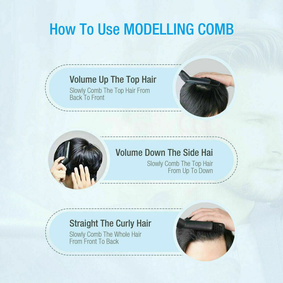 Men's Quick Beard Straightener and Hair Styling Comb with Curling and Curler Cap