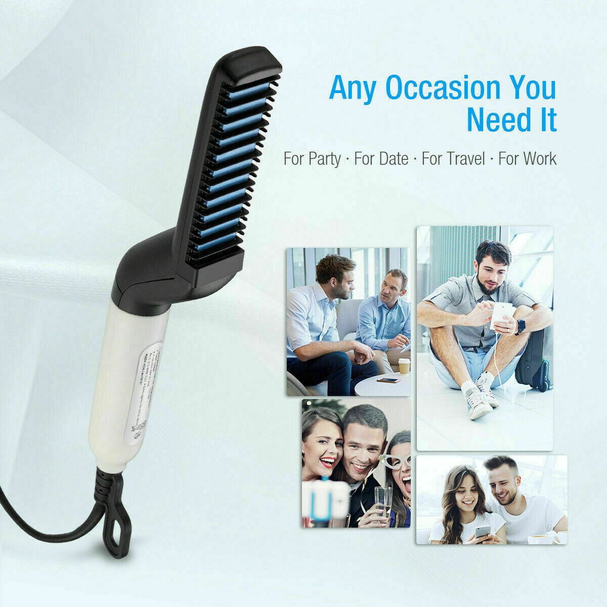 Men's Quick Beard Straightener and Hair Styling Comb with Curling and Curler Cap