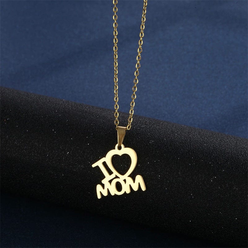 TZ328 Gold Mother's Day Gift: 'I Love Mom' Heart Pendant Necklace and Earrings Set