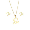 TZ328 Gold Mother's Day Gift: 'I Love Mom' Heart Pendant Necklace and Earrings Set