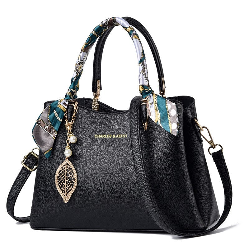 Black Mother's Day Gift: Shoulder Bag With Leaf Pendant