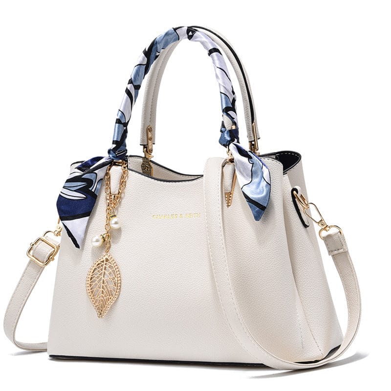 White Mother's Day Gift: Shoulder Bag With Leaf Pendant