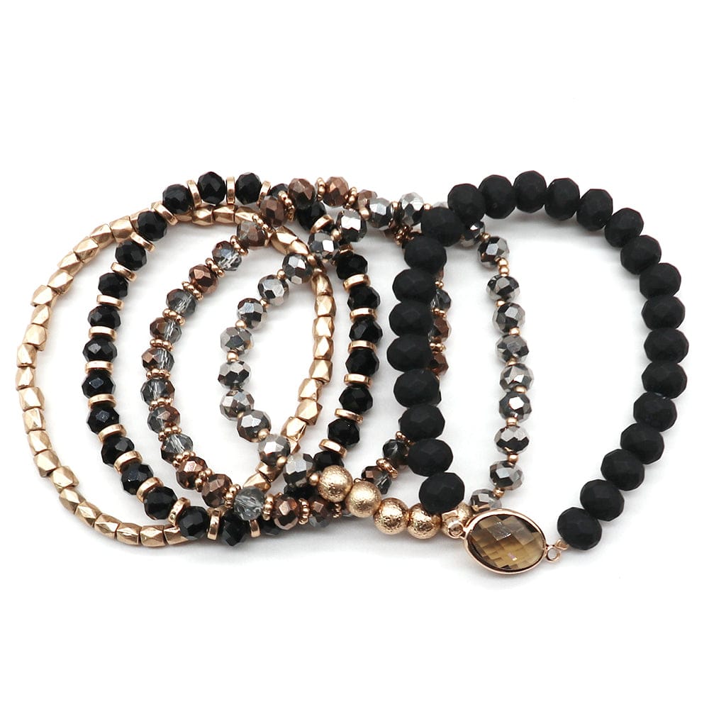 Black Multi Bead Stretch Bracelet Set