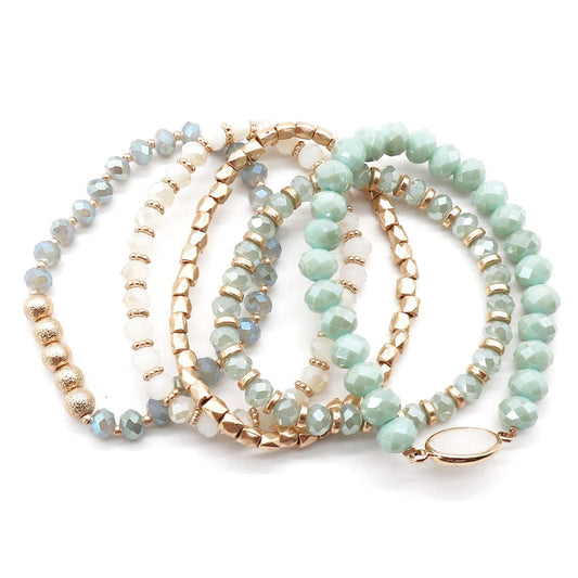 Mint Multi Bead Stretch Bracelet Set