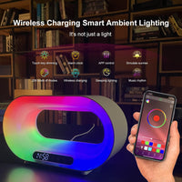 Multi-function 3 In 1 LED Night Light APP Control RGB Atmosphere Desk Lamp Smart Multifunctional Wireless Charger Alarm Clock Accessories CJ   