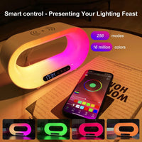 Multi-function 3 In 1 LED Night Light APP Control RGB Atmosphere Desk Lamp Smart Multifunctional Wireless Charger Alarm Clock Accessories CJ   