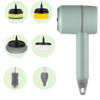 Green With six brush heads Multifunctional Electric Cleaning Brush with Scouring Pad Attachment
