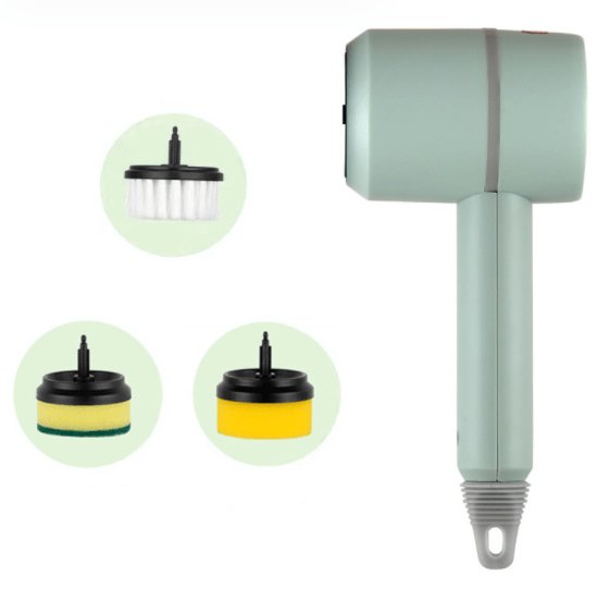 Green With three brush heads Multifunctional Electric Cleaning Brush with Scouring Pad Attachment