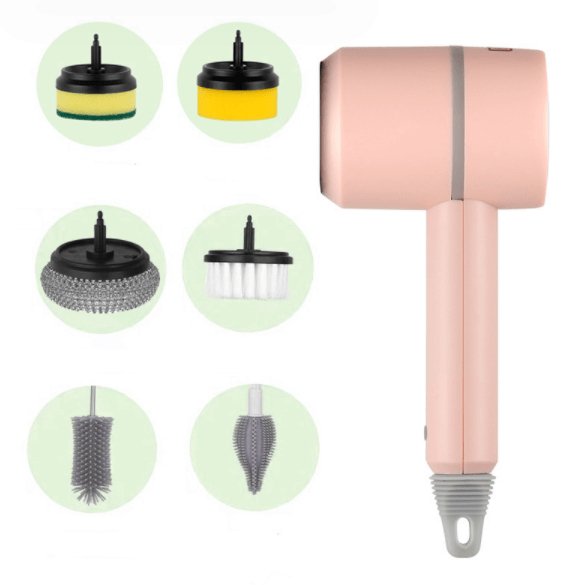 Pink With six brush heads Multifunctional Electric Cleaning Brush with Scouring Pad Attachment