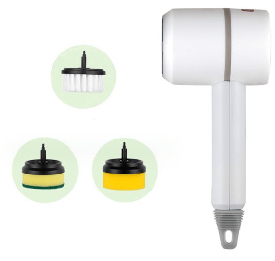 White With three brush heads Multifunctional Electric Cleaning Brush with Scouring Pad Attachment