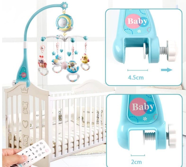 Musical Baby Rattles Crib Mobiles - Rotating Bed Bell Toy Holder with Projection for Newborns and Infants