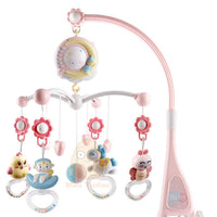 Pink Musical Baby Rattles Crib Mobiles - Rotating Bed Bell Toy Holder with Projection for Newborns and Infants