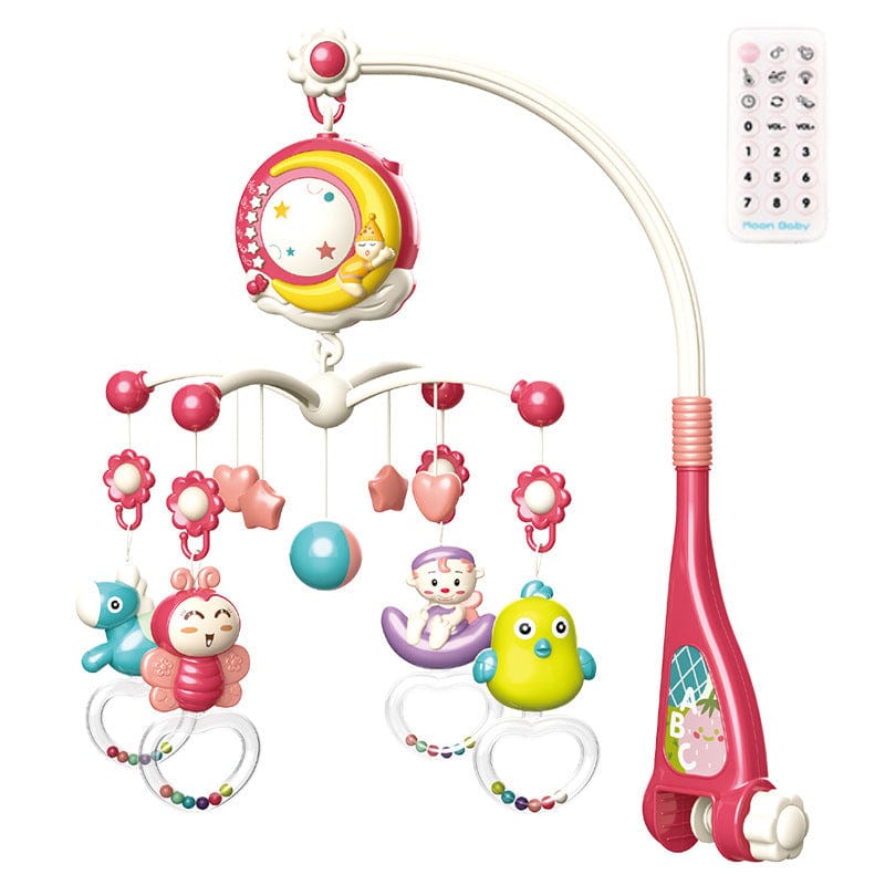 Pink1 Musical Baby Rattles Crib Mobiles - Rotating Bed Bell Toy Holder with Projection for Newborns and Infants