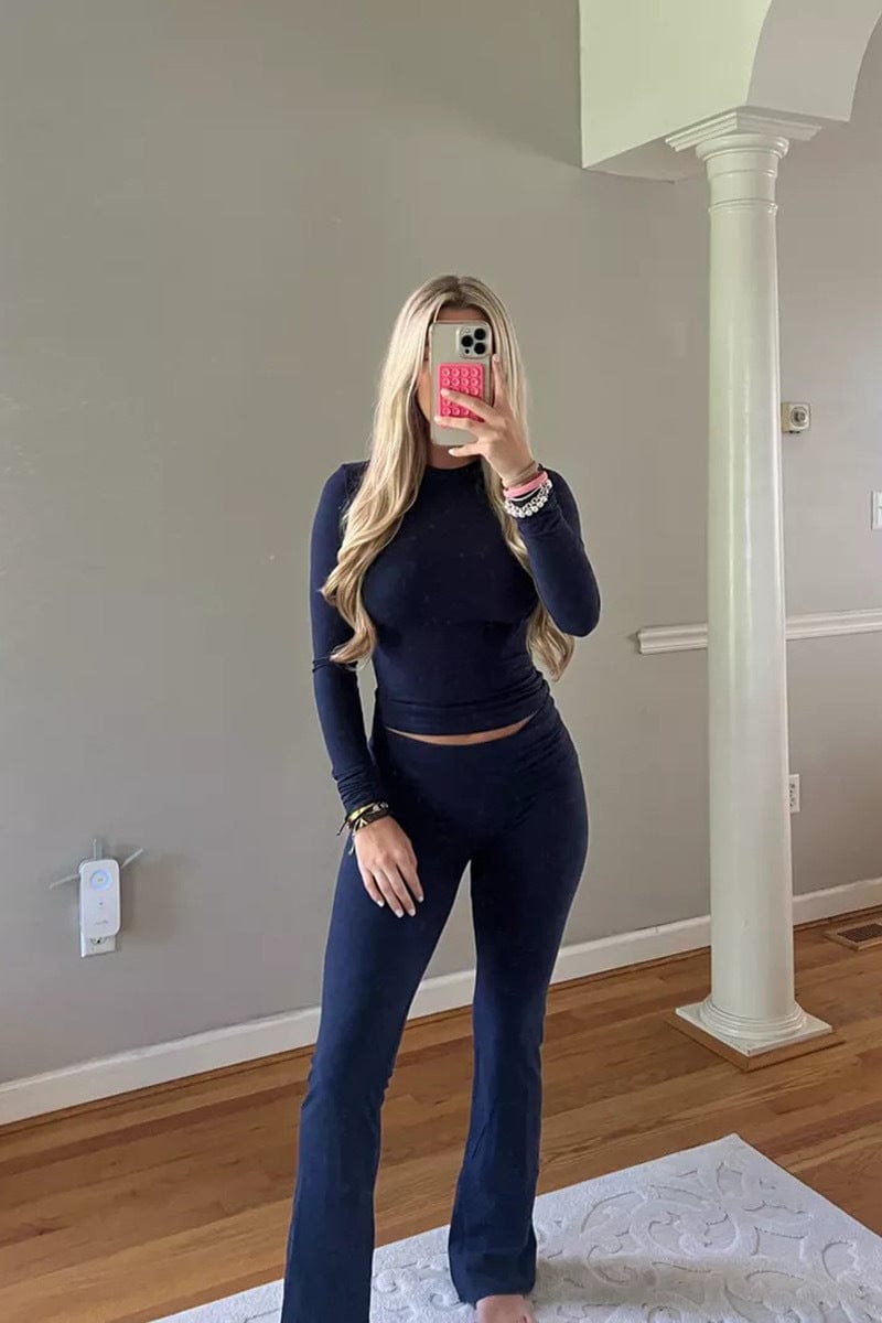 Long Sleeve Navy Suit / L New Women's Clothing Two-Piece Set – Early Autumn Hong Kong Style Retro Collection