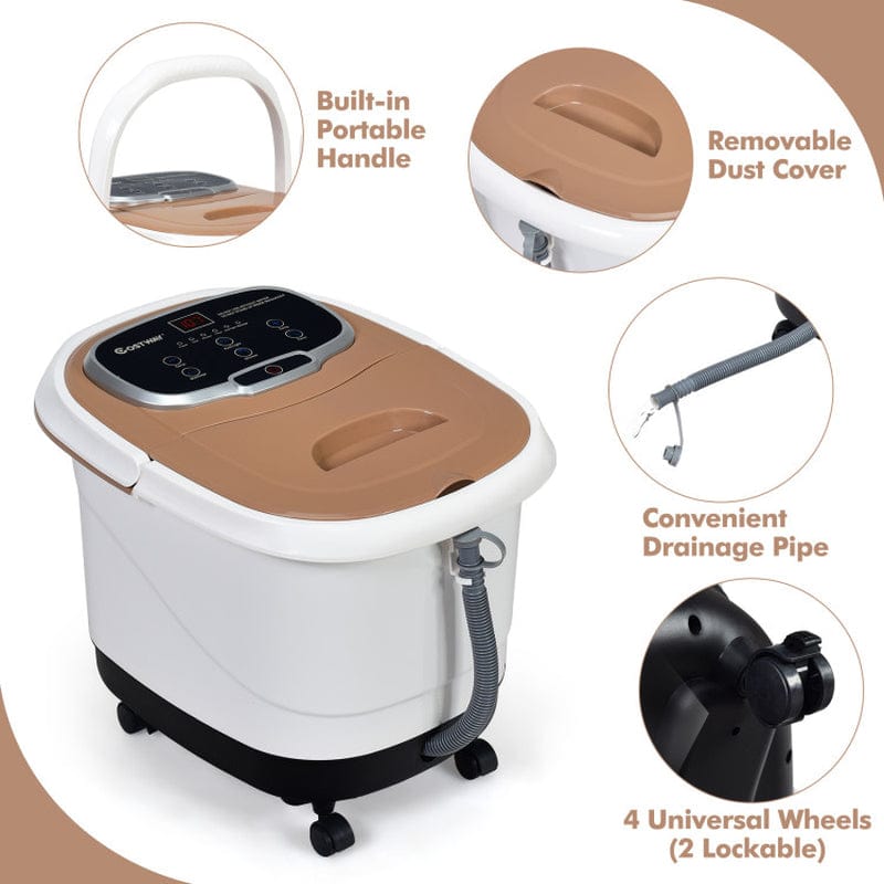 Brown Portable All-In-One Heated Foot Spa Bath Motorized Massager