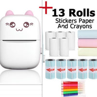 Pink / With 13Rolls Portable Mini Thermal Printer Wireless Bluetooth Photo and Label Printer