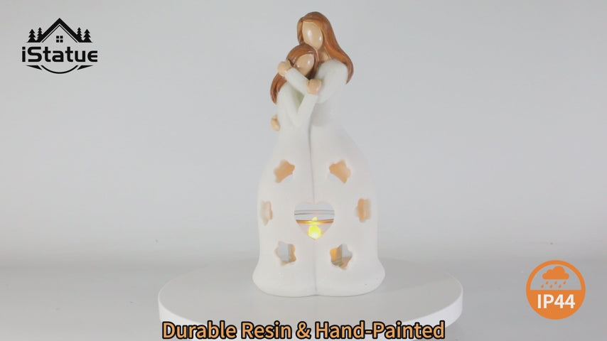 Large Resin Mother and Daughters Angel Statue with Tealight Holder - Mother's Day Gift