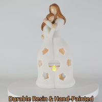 Large Resin Mother and Daughters Angel Statue with Tealight Holder - Mother's Day Gift