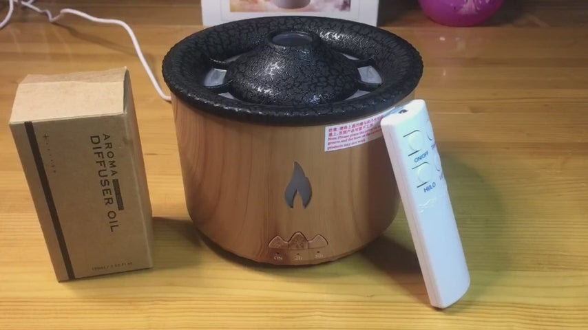 360ML Essential Oil Diffuser: Volcano and Flame Air Diffuser/Humidifier with Red & Blue Light