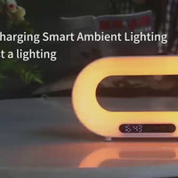Multi-function 3-in-1 LED Night Light: APP Control RGB Atmosphere Desk Lamp, Smart Wireless Charger, Alarm Clock
